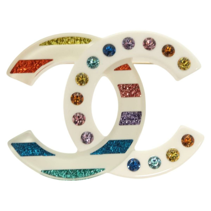 【日本直送】香奈兒 COCO 標誌水鑽胸針，塑膠材質，白色，CC 標誌，正品 BA3099-1