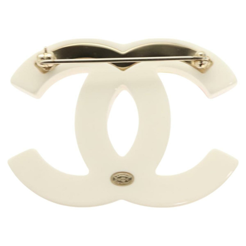 【日本直送】香奈兒 COCO 標誌水鑽胸針，塑膠材質，白色，CC 標誌，正品 BA3099-2