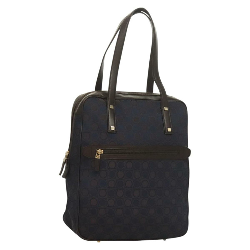 【日本直送】Salvatore Ferragamo Gancini 手提包 帆布 海軍藍 金色 正品 BA3244-0