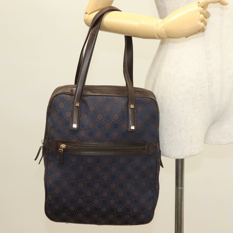 【日本直送】Salvatore Ferragamo Gancini 手提包 帆布 海軍藍 金色 正品 BA3244-21