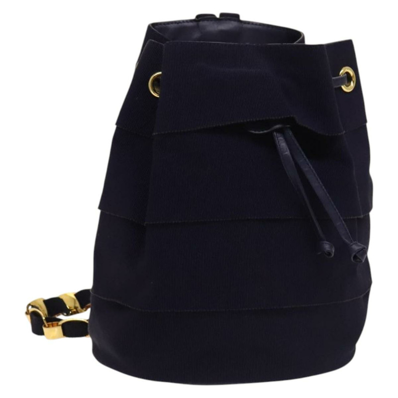 【日本直送】Salvatore Ferragamo Vala 鏈條背包帆布海軍藍金色正品 BA3335-0