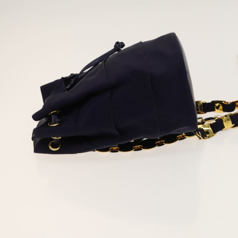 【日本直送】Salvatore Ferragamo Vala 鏈條背包帆布海軍藍金色正品 BA3335-3