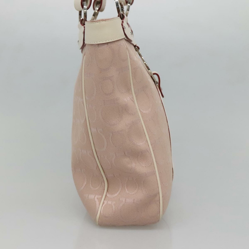 【日本直送】Salvatore Ferragamo Gancini 手袋帆布皮革粉紅銀色正品 BA3467-2