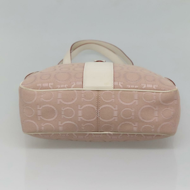 【日本直送】Salvatore Ferragamo Gancini 手袋帆布皮革粉紅銀色正品 BA3467-4