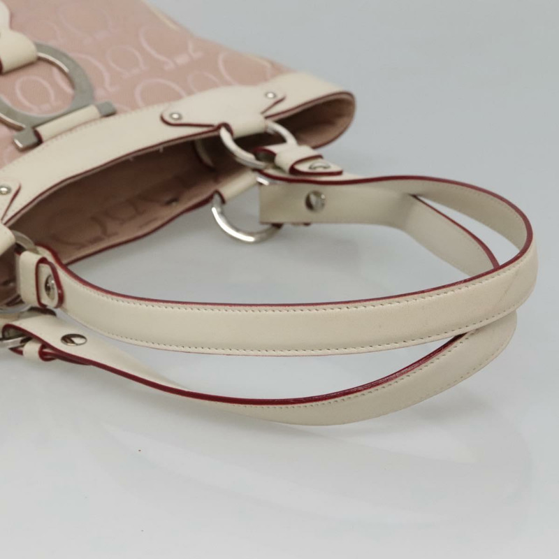【日本直送】Salvatore Ferragamo Gancini 手袋帆布皮革粉紅銀色正品 BA3467-6