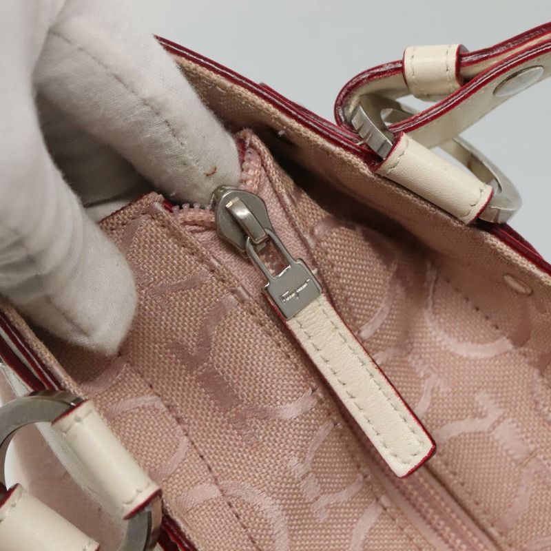 【日本直送】Salvatore Ferragamo Gancini 手袋帆布皮革粉紅銀色正品 BA3467-9