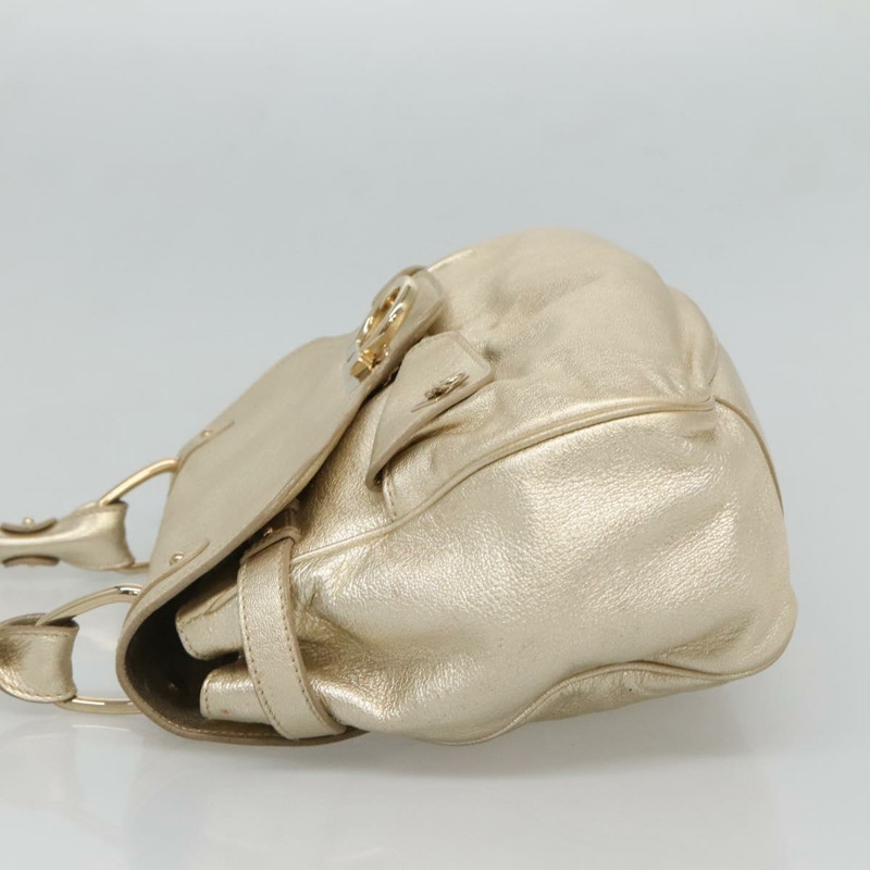 【日本直送】Salvatore Ferragamo Gancini 香檳金皮革手提包，正品 BA3466V-2