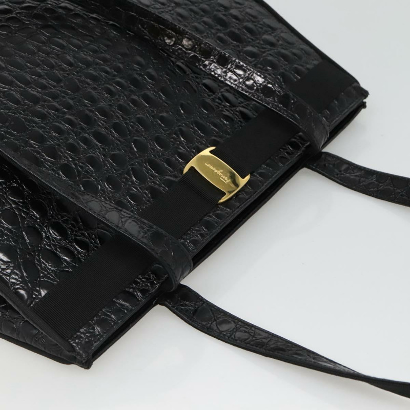 【日本直送】Salvatore Ferragamo Vala 手提包 皮革壓花 黑金色 正品 BA3465-5