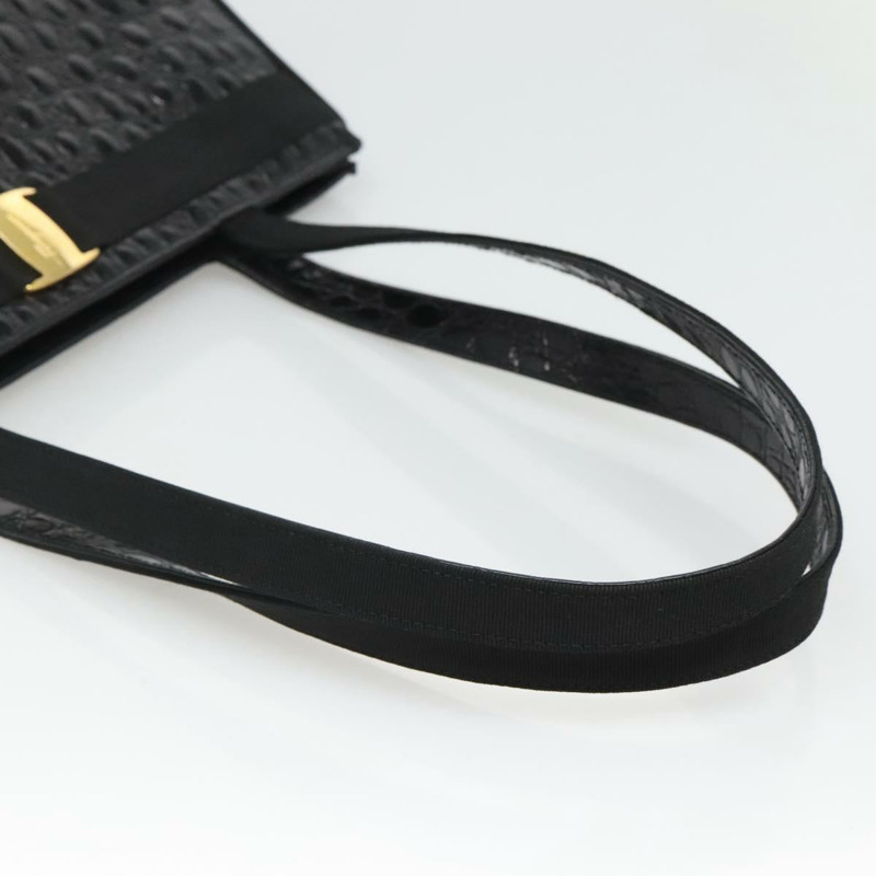 【日本直送】Salvatore Ferragamo Vala 手提包 皮革壓花 黑金色 正品 BA3465-6
