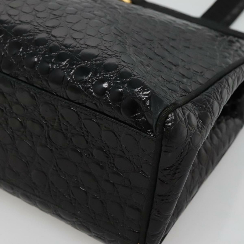 【日本直送】Salvatore Ferragamo Vala 手提包 皮革壓花 黑金色 正品 BA3465-8