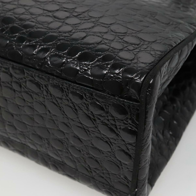 【日本直送】Salvatore Ferragamo Vala 手提包 皮革壓花 黑金色 正品 BA3465-14