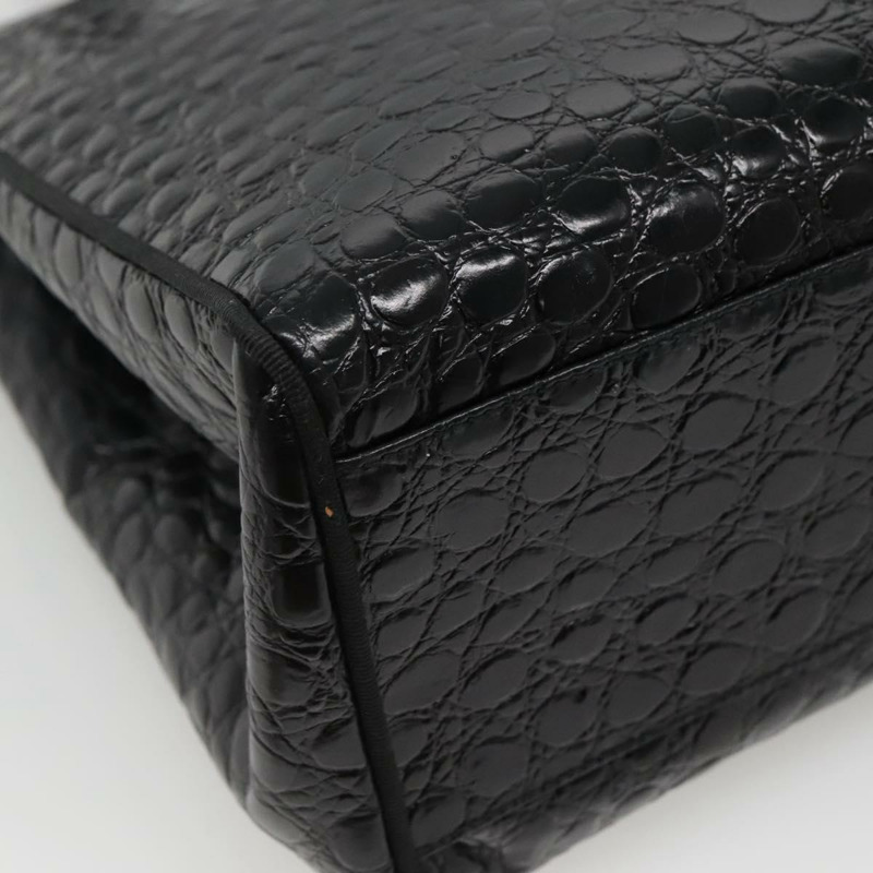 【日本直送】Salvatore Ferragamo Vala 手提包 皮革壓花 黑金色 正品 BA3465-15