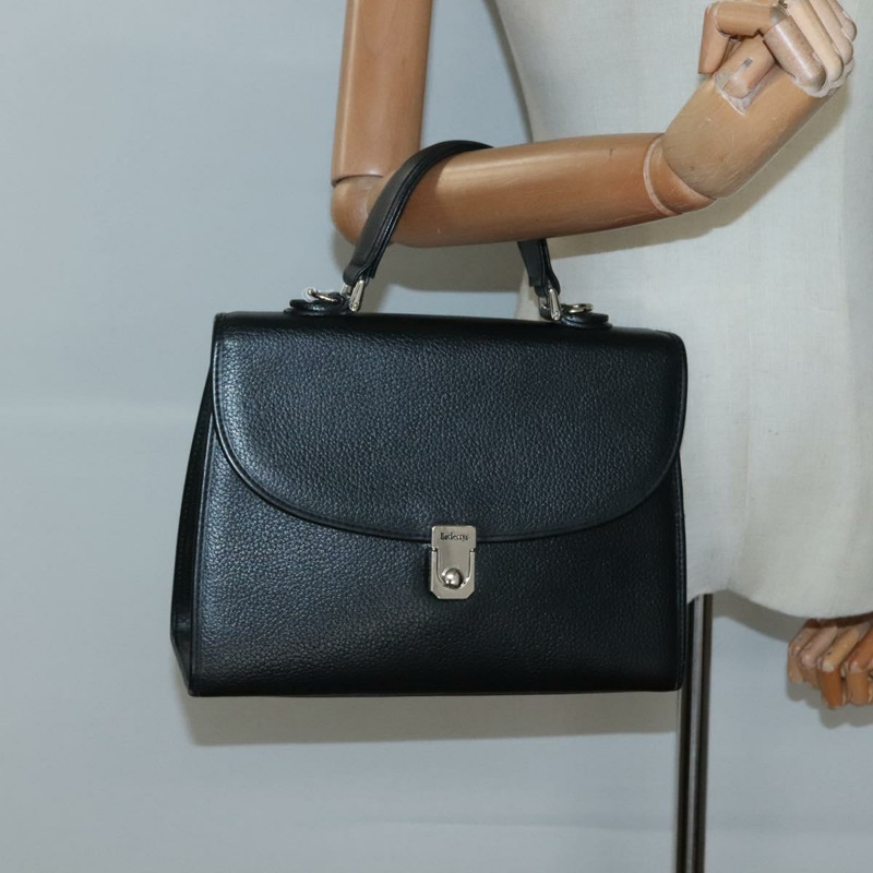 【日本直送】Burberry 手提包 皮革 黑色 銀色 正品 BA3309-19