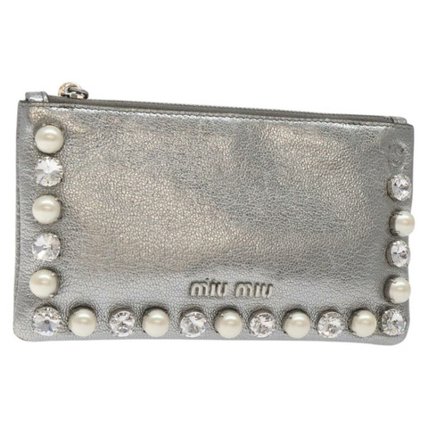 Miu Miu 手拿包 皮革 銀色 正品 BA3607