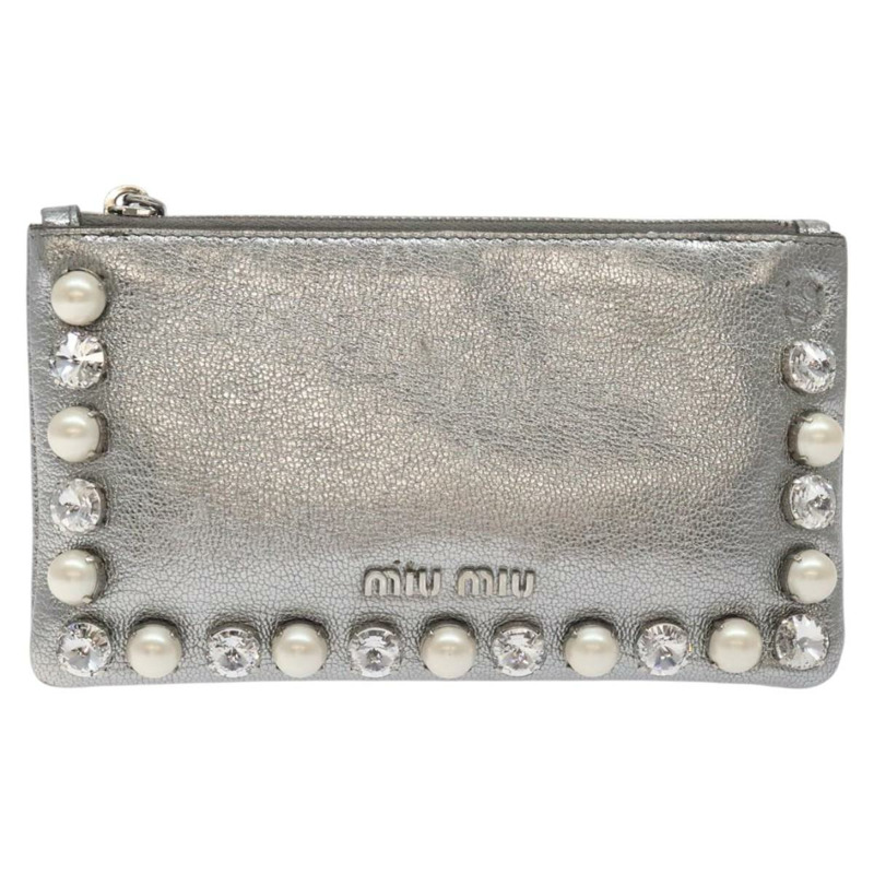 【日本直送】Miu Miu 皮革手拿包 銀色 正品 BA3607-12