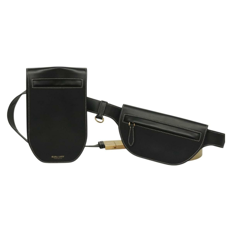 【日本直送】BURBERRY 腰包 皮革 黑色 金色 正品 bs27391-12