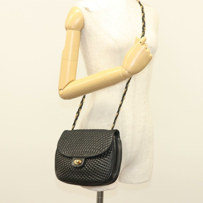 【日本直送】BALLY 絎縫鏈條單肩包 皮革 黑金 正品 BA3955-22