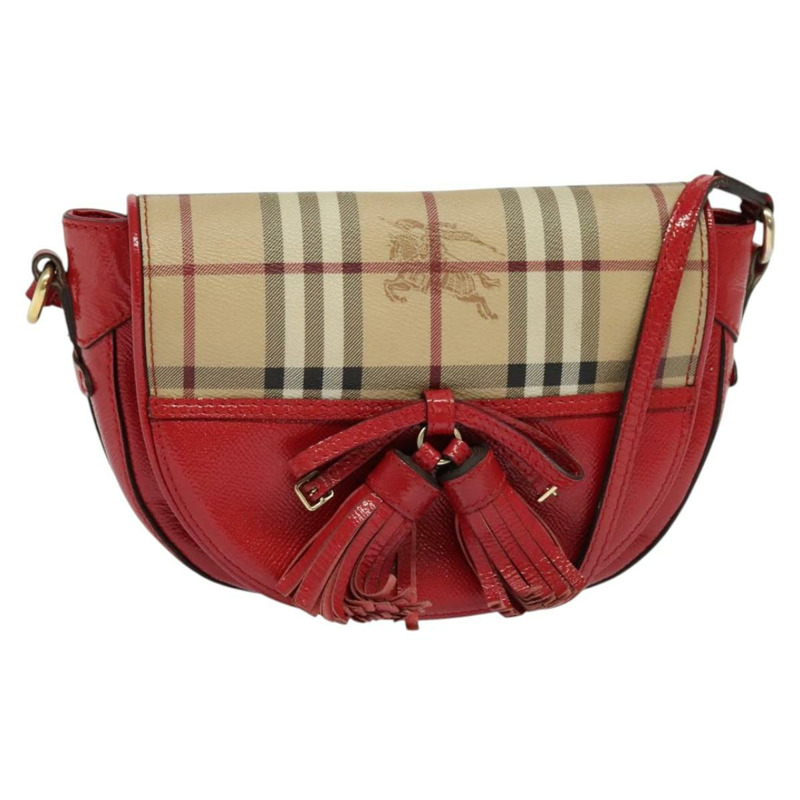【日本直送】BURBERRY Nova 格紋肩背包 PVC 米色 紅金色 正品 PP798-0