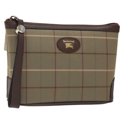 Burberrys Nova 格紋手拿包 帆布 米色金色 正品 bs28024