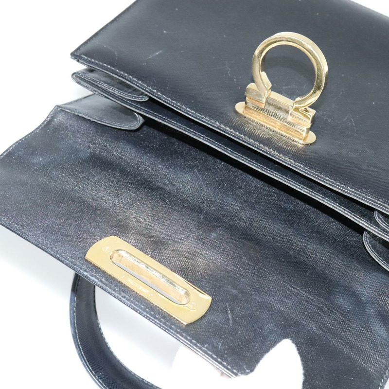 【日本直送】Salvatore Ferragamo Gancini 手提包 皮革 2way 黑色 金色 Auth ep9613-9