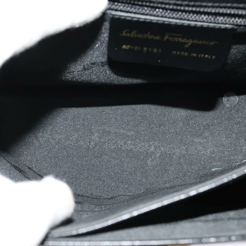 【日本直送】Salvatore Ferragamo Gancini 手提包 皮革 2way 黑色 金色 Auth ep9613-10