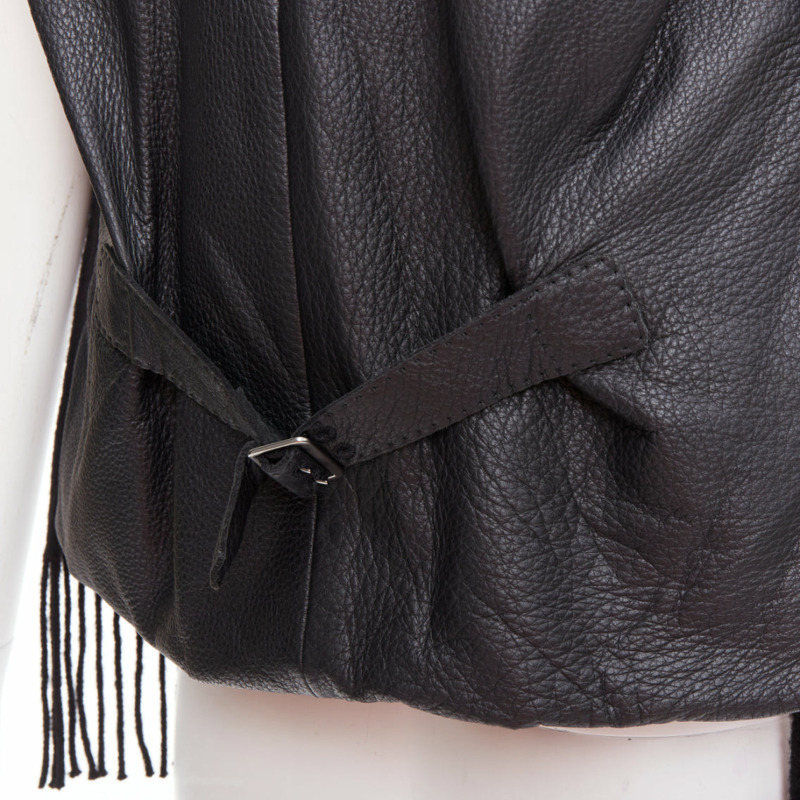 HERMES Gaultier Vintage 100% cashmere black textured leather back scarf design vest FR38 M-5