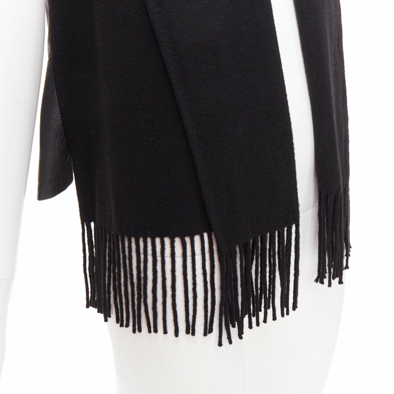 HERMES Gaultier Vintage 100% cashmere black textured leather back scarf design vest FR38 M-6