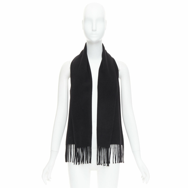HERMES Gaultier Vintage 100% cashmere black textured leather back scarf design vest FR38 M-8