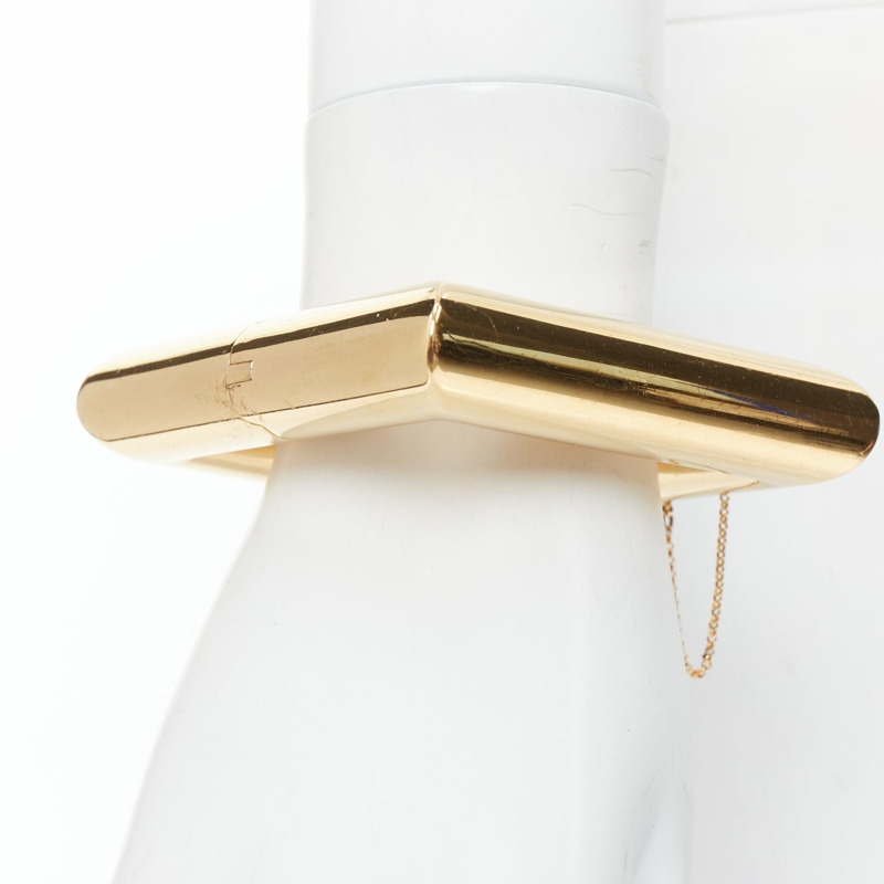 rare OLD CELINE Phoebe Philo Runway gold tubular square bangle cuff S-2