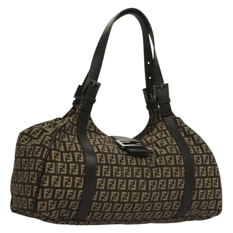 【日本直送】FENDI Zucchino 帆布 Mamma 單肩包 銀棕色 正品 PP885-0