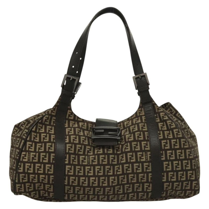 【日本直送】FENDI Zucchino 帆布 Mamma 單肩包 銀棕色 正品 PP885-13