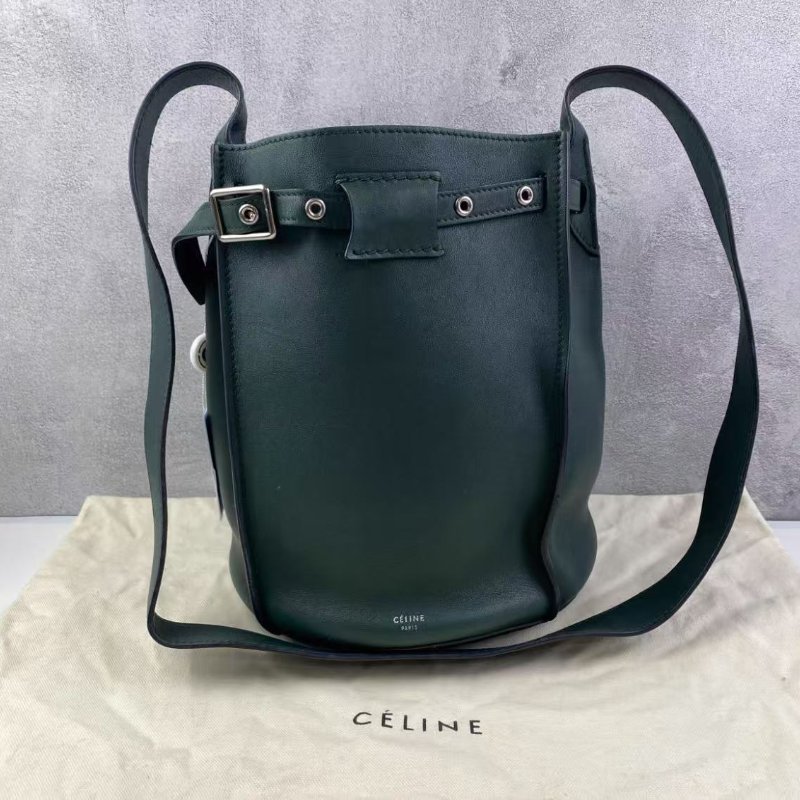 Celine bigbag 墨綠色水桶包 97新 配件塵袋-0