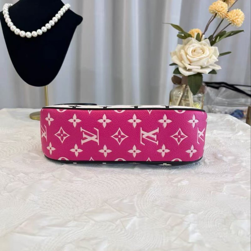 LV Bagatelle 城市春日系列黑白粉拚色腋下包 芯片款 22*14*9 99新配件塵袋-5