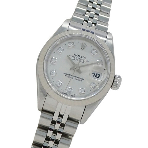 勞力士 Datejust 69174G U 編號女士手錶，帶 10 顆鑽石，自動，不銹鋼，白金，銀色，拋光