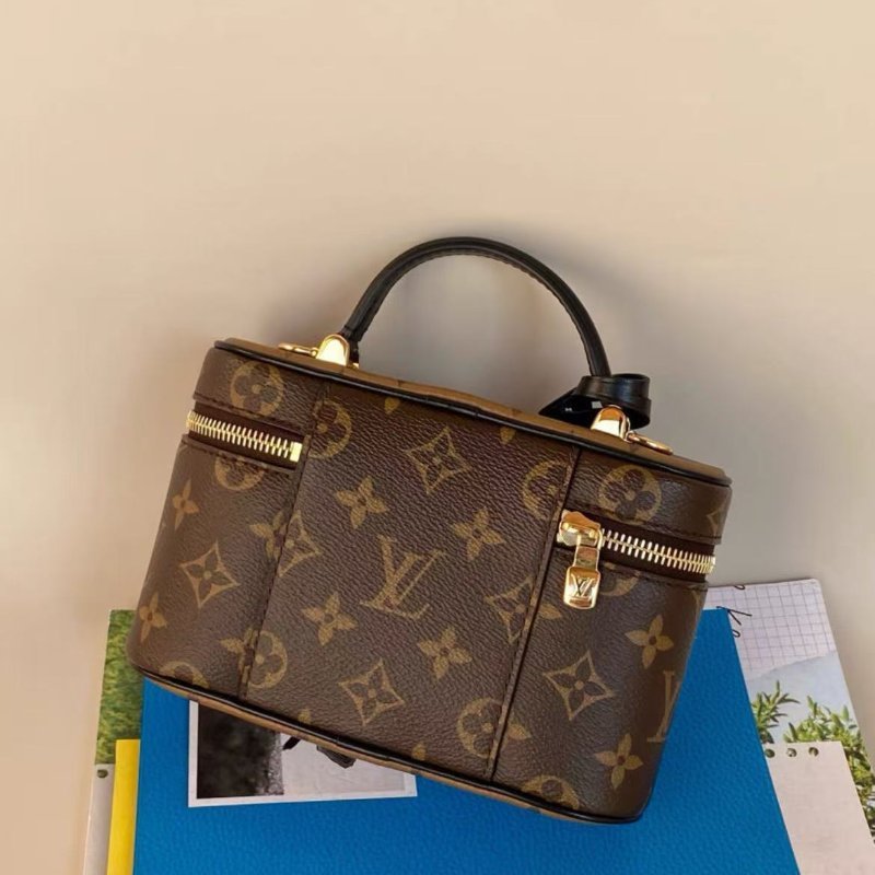 lv 新款老花拚色vanity化妝盒 芯片款 19*6*12cm 99新 配件塵袋-6
