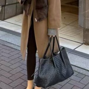 bottega veneta piancoteca大號編織雙面牛皮Tote包 黑色拚巧克力棕色43cm*17.5cm*23 99新 配件塵袋
