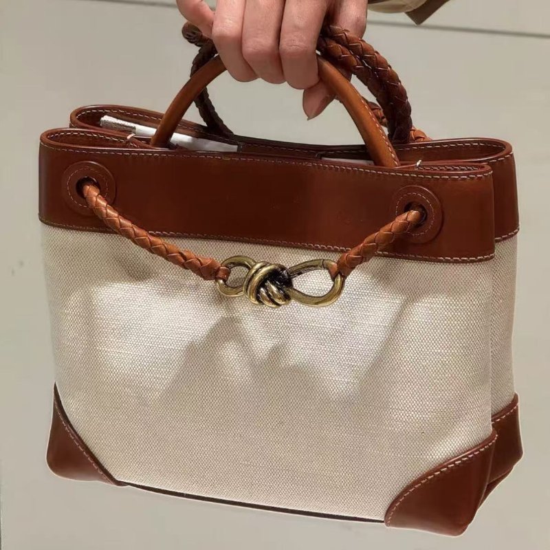 bottega veneta andiamo小號金棕色帆布牛皮手提肩背包20×25×10cm 98新 配件塵袋-1