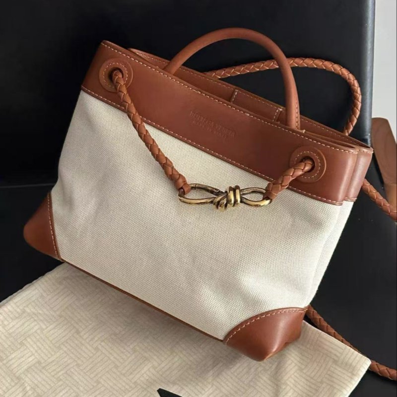 bottega veneta andiamo小號金棕色帆布牛皮手提肩背包20×25×10cm 98新 配件塵袋-3