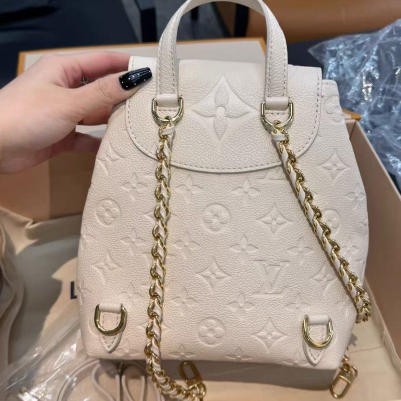 Lv backup 壓紋奶油白青蛙後背包 全新配件盒子購證塵袋-7