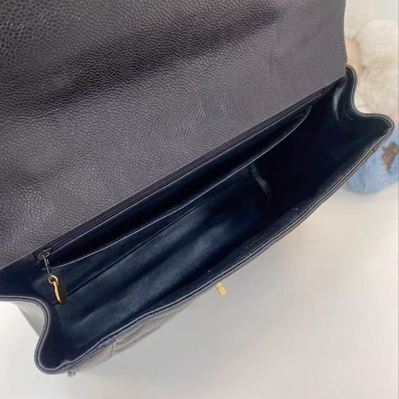 Chanel 黑金手提包中古款魚子醬荔枝皮 31.5*12*24.5 98新 配件塵袋-2