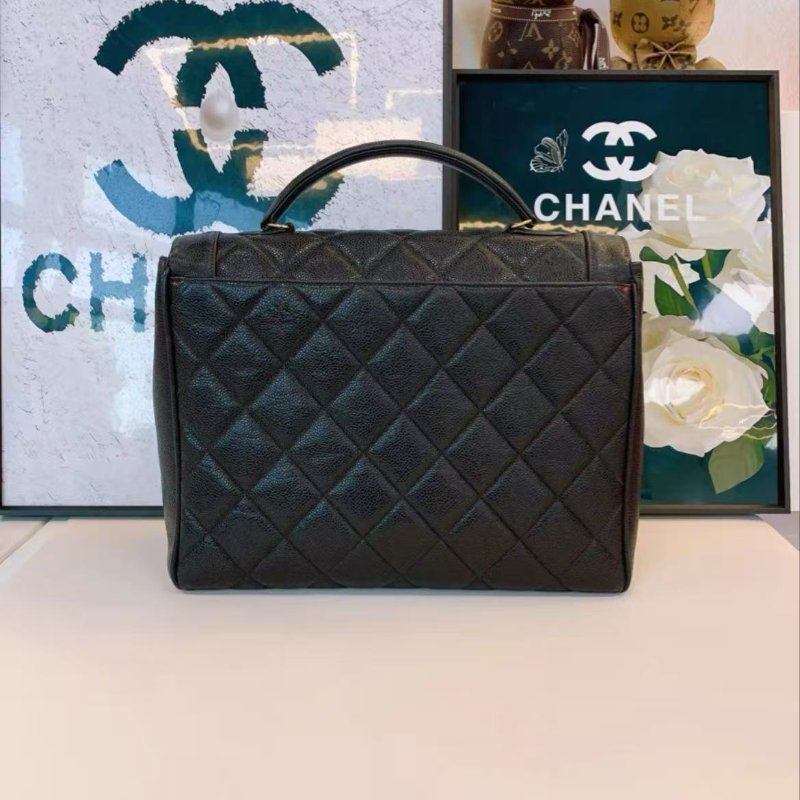 Chanel 黑金手提包中古款魚子醬荔枝皮 31.5*12*24.5 98新 配件塵袋-6