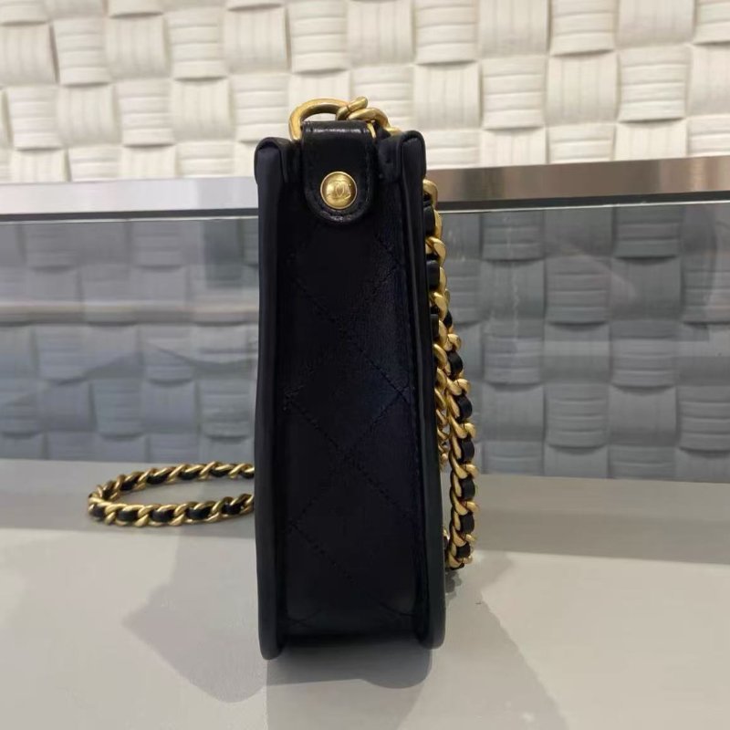 ✨chanel 24s hobo腋下包 黑金荔枝牛皮 芯片款20×24×16cm 99新 配件塵袋盒子購證-3