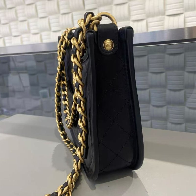 ✨chanel 24s hobo腋下包 黑金荔枝牛皮 芯片款20×24×16cm 99新 配件塵袋盒子購證-5