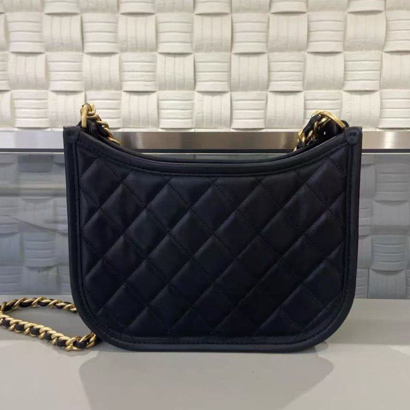 ✨chanel 24s hobo腋下包 黑金荔枝牛皮 芯片款20×24×16cm 99新 配件塵袋盒子購證-7