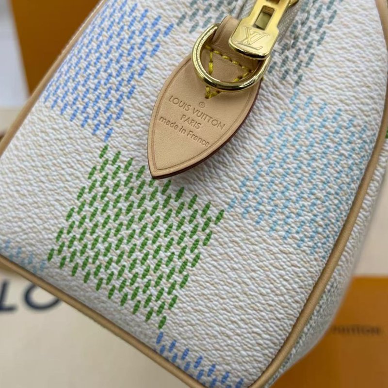 LV speedy20棋盤格清新綠拚藍色枕頭包 尺寸 21*11*14cm 全新 配件盒子塵袋購證-4