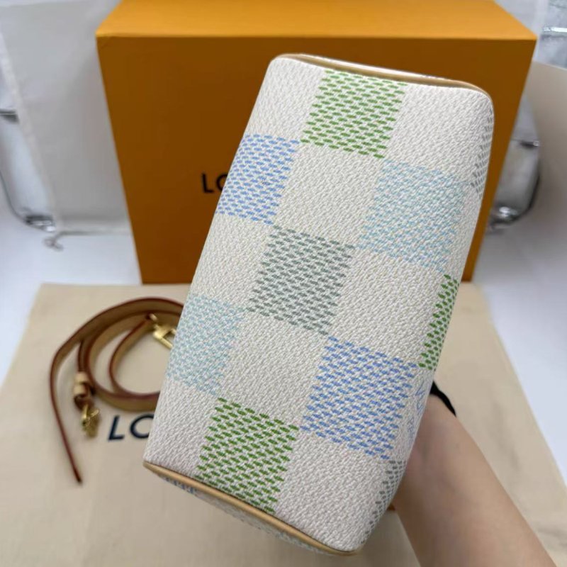 LV speedy20棋盤格清新綠拚藍色枕頭包 尺寸 21*11*14cm 全新 配件盒子塵袋購證-5