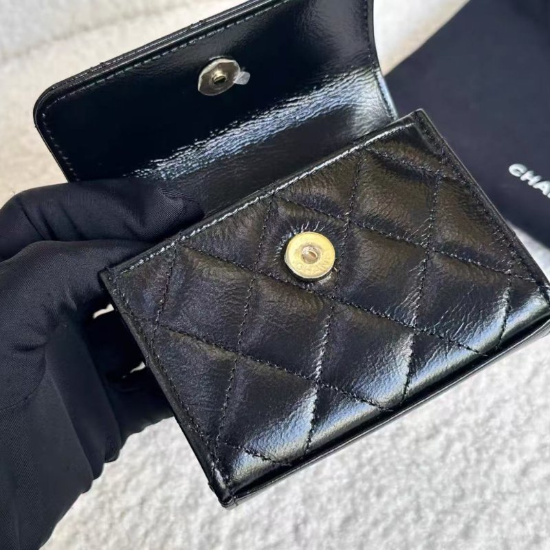 Chanel 24p黑金油蠟皮珍珠手柄小廢包mini woc 全新配件塵袋-1