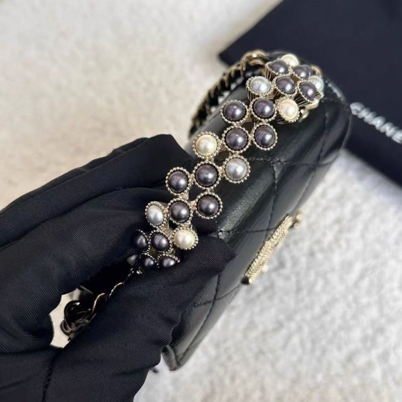 Chanel 24p黑金油蠟皮珍珠手柄小廢包mini woc 全新配件塵袋-3