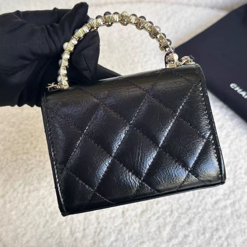 Chanel 24p黑金油蠟皮珍珠手柄小廢包mini woc 全新配件塵袋-5
