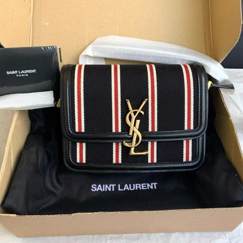 Ysl 帆布直條文金扣豆腐包 全新配件塵袋-0